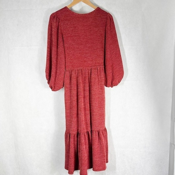 Max Studio Surplice Balloon Sleeve Faux Wrap Midi Dress Size Medium - Picture 4 of 9